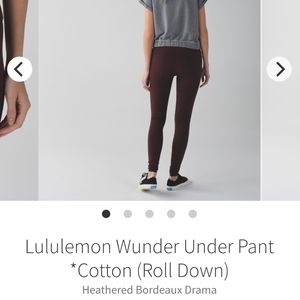 Lululemon Wunder Under Pant *Cotton (Roll Down) Bordeaux